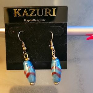 NWOT Kazuri hand made blue and brown earrings from Kenya